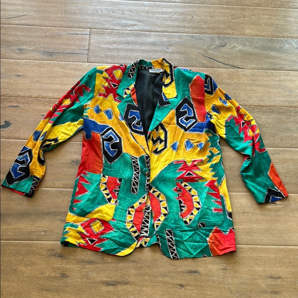 Michael K Company Colorful Abstract 80s Blazer